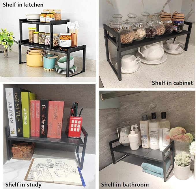 2 Pack Expandable Cabinet Shelf Organizer 16-26" L Stackable Kitchen Counter - Image 7