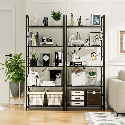 NUMENN 5 Tier Bookshelf, Tall Freestanding Open Storage Bookcase, Support Bars - Image 4