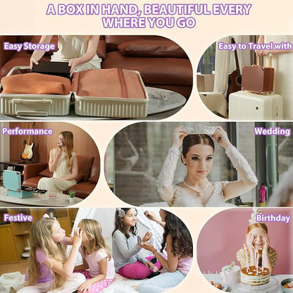Makeup Organizer Box with Detachable Lighted Mirror, Travel Train Cosmetic Case - Image 6