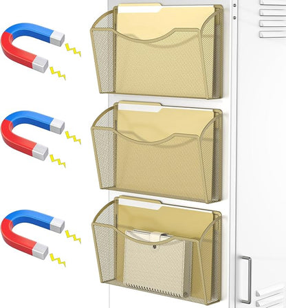 MINDEPOT Magnetic Wall File Organizer, Hanging File Holder, 3 Pack, Powerful by MINDEPOT