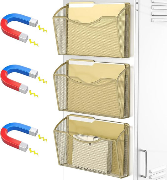 MINDEPOT Magnetic Wall File Organizer, Hanging File Holder, 3 Pack, Powerful by MINDEPOT