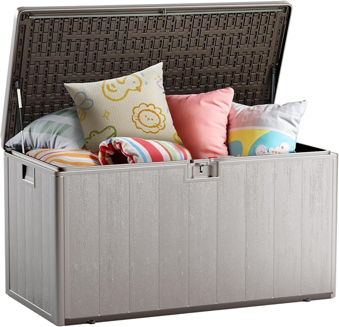 120 Gallon Deck Box, Double Layer Waterproof Resin Outdoor Indoor Storage Box by Unknown