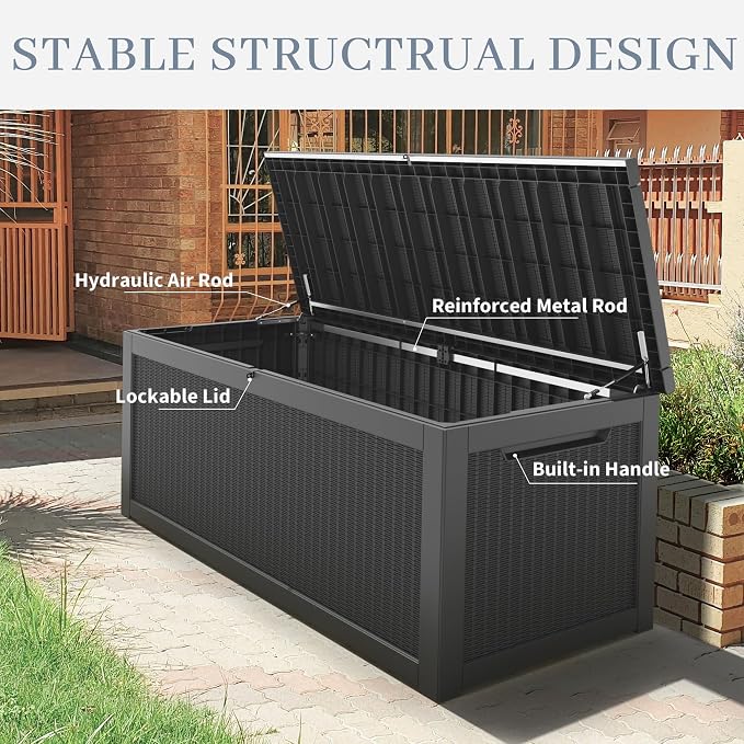 260 Gallon Large Resin deck box Waterproof, Outdoor Storage Bench, Patio - Image 6