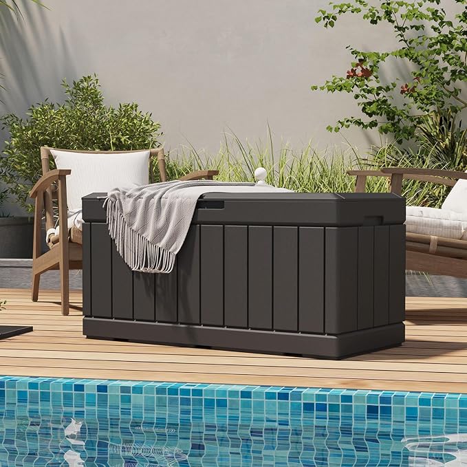 Patiolife 85 Gallon Resin Deck Box, Wood Like Outdoor Storage Box - Image 3