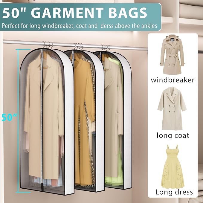 50” Garment Bags for Hanging Clothes 4” Gusseted - - Image 2