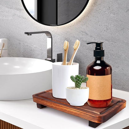 Farmhouse Bathroom Counter Organizer Wood Risers Display Pedestal Stand Small - Image 3