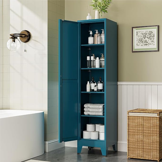 COFaR 67" Metal Narrow Storage Cabinet, Peacock Blue Slim Storage Cabinet by COFAR