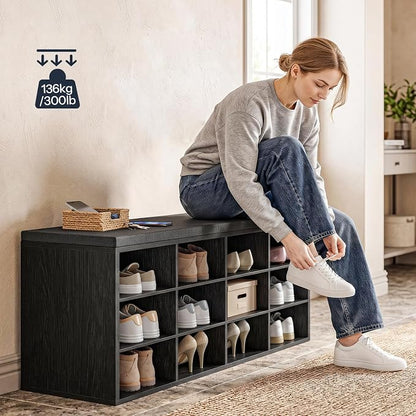 HOOBRO Shoe Storage Bench with Cushion, 39.4" L Entryway Bench with 12 Cubbies - Image 4