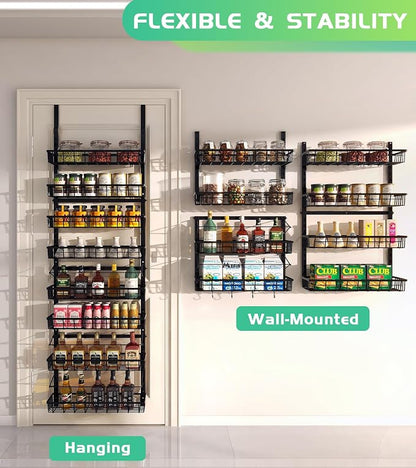 Mefirt Over The Door Pantry Organizer, Wall Mount Spice Rack 8-Tier Black | - Image 4