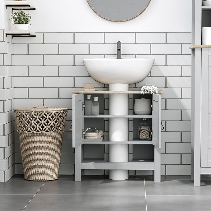 Kleankin Pedestal Sink Storage Cabinet, Under Sink Bathroom Vanity - Image 5