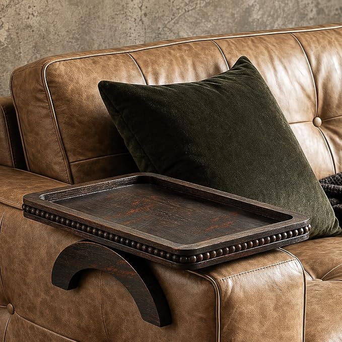 Pine Wood Sofa Arm Tray with Beaded Edge by EOSAHR