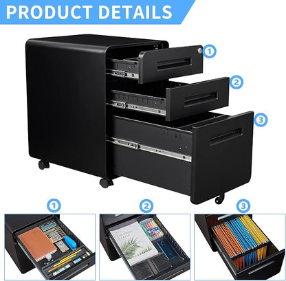 Letaya File Cabinet, 3 Drawer Filing Cabinets - Image 6