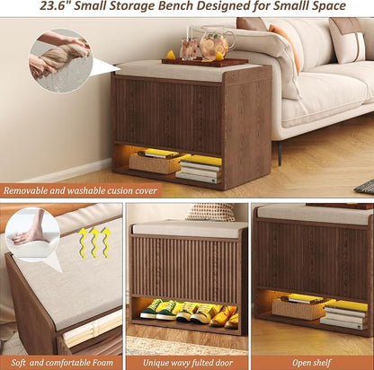 HOMEFORT 23.6" Fluted Shoe Storage Bench, Small Entryway Bench - Image 5