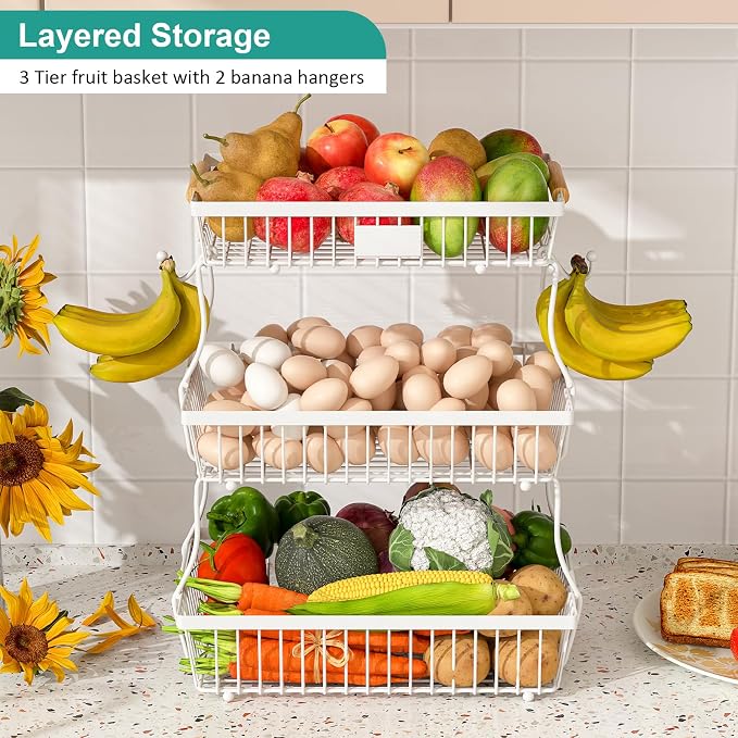 3 Tier Fruit Basket for Kitchen Counter - Image 2