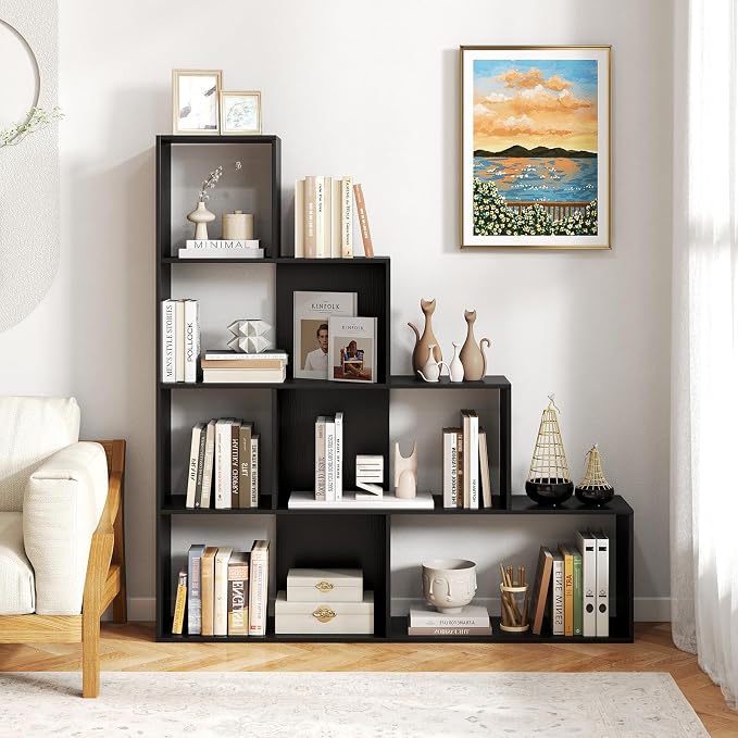 Tangkula 4-Tier Stepped Bookshelf, Freestanding 6 Cubes Ladder Bookcase - Image 2