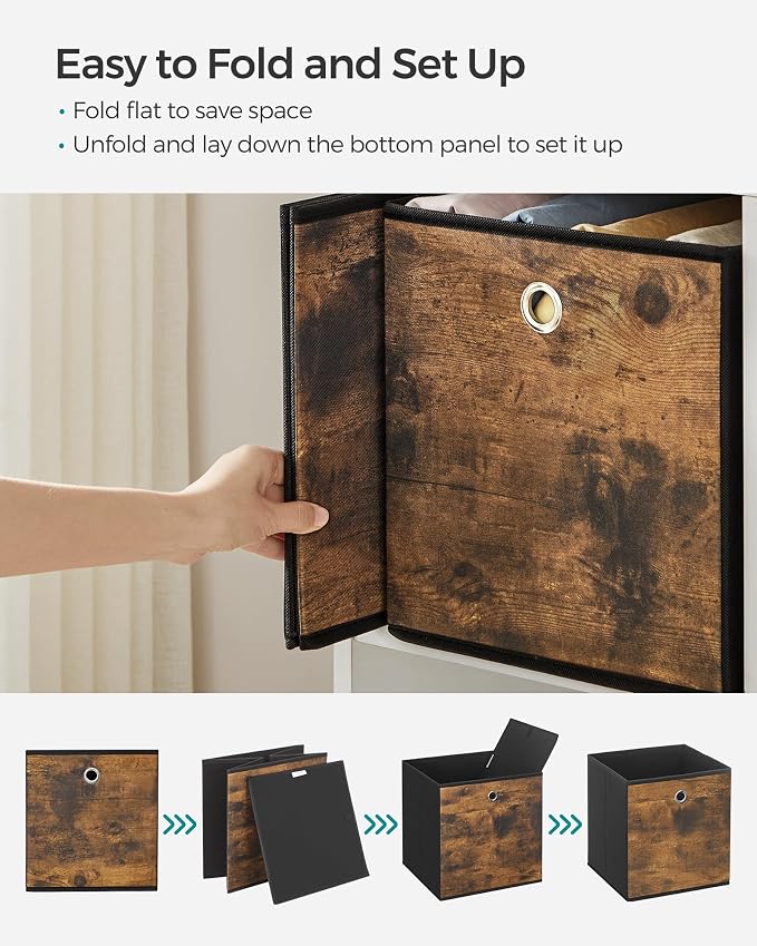 SONGMICS Storage Cubes, Foldable Fabric Storage Bins, Rustic Brown, URFB133B01 - Image 7