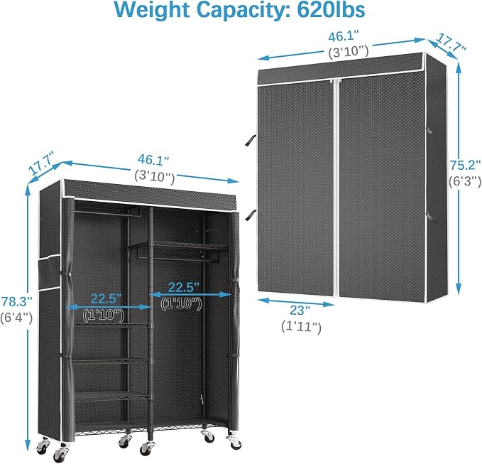 VIPEK R4C Portable Closet Rolling Clothes Rack Heavy Duty Adjustable Wardrobe - Image 7