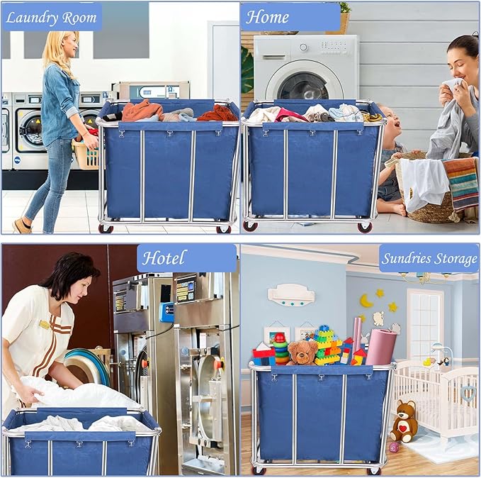 10 Bushels Laundry Cart Commercial/Home, Heavy Duty Large Stainless Steel - Image 6