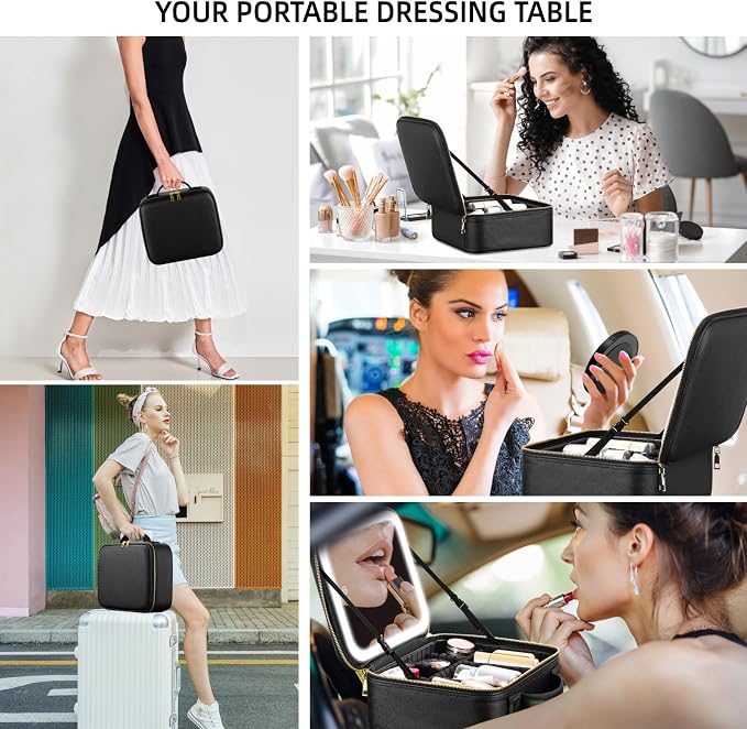 Makeup Bag with Mirror and Light 3 Colors, Travel Make up Bag with Mirror - Image 6