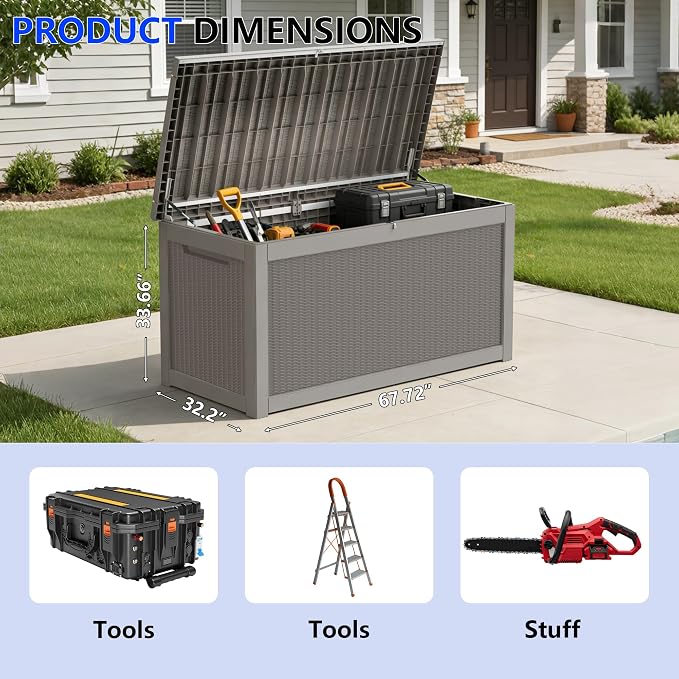 320 Gallon Outdoor Storage Box Resin Deck Box All Weather Waterproof Large - Image 6