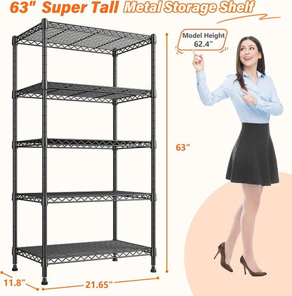 REIBII Metal Shelving 5 Tier Wire Sturdy Storage Shelves Adjustable Steel - Image 3