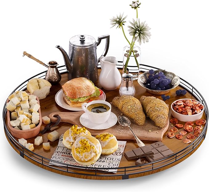 Farmhouse Oak 21" Lazy Susan Turntable Organizer by AMH