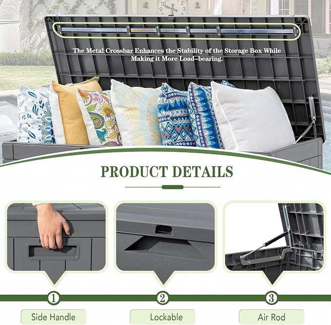 Greesum 100 Gallon Resin Deck Box Large Outdoor Storage, Imitation Rattan Weave - Image 6