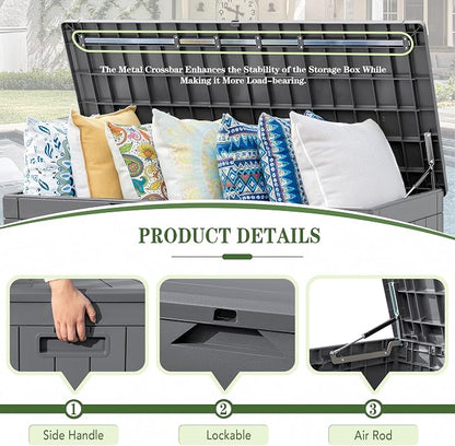 Greesum 100 Gallon Resin Deck Box Large Outdoor Storage, Imitation Rattan Weave - Image 6