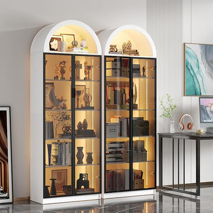 Display Cabinet with Doors and Adjustable Shelves, 6 Tier Bookcase - Image 8