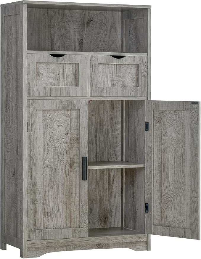 Iwell Storage Cabinet with 2 Drawers & 2 Adjustable Shelves, Kitchen Cabinet by IWELL