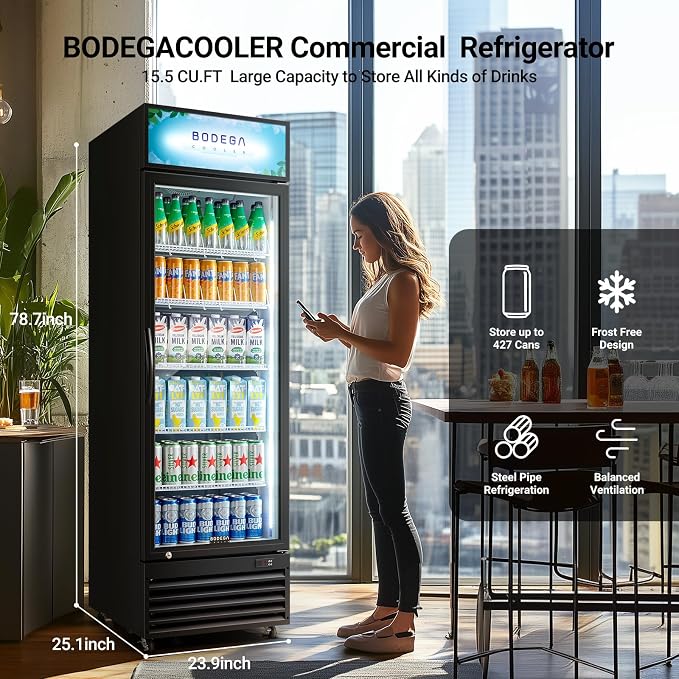 BODEGACOOLER Commercial Merchandiser Refrigerator, 15.5Cu. Ft Glass Door - Image 2