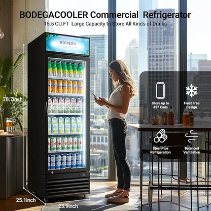 BODEGACOOLER Commercial Merchandiser Refrigerator, 15.5Cu. Ft Glass Door - Image 2