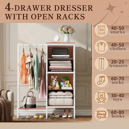 HIGDBFE Dresser with Hanging Rack, 4 Drawers Small Closet - Image 5