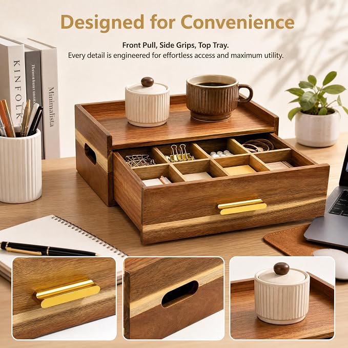 Acacia Wood Tea Bag Organizer 8 Compartment Storage Box & Organizer - Image 7