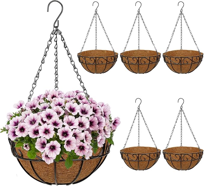 6 Pack 10 inch Metal Hanging Baskets by NatureCrafted