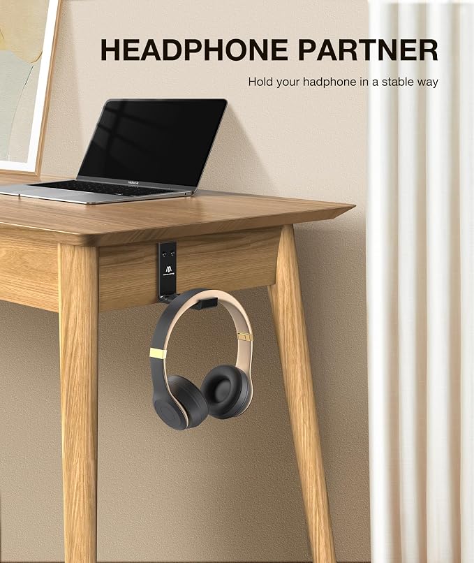 Foldable Aluminum Headphone Stand & Headset Holder Mount, Under Desk Wall Hook - Image 2