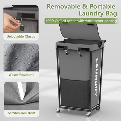 Laundry Hamper with Wheels and Lid, 110L Heavy Duty Rolling Laundry Basket - Image 6