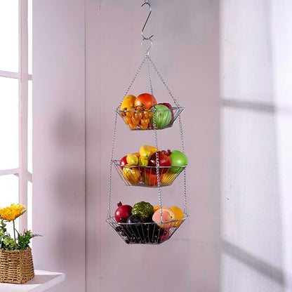 JUNCHU CHERRY 3-Tier Wire Fruit Hanging Basket 2 Packs, non-Punching Wall - Image 9