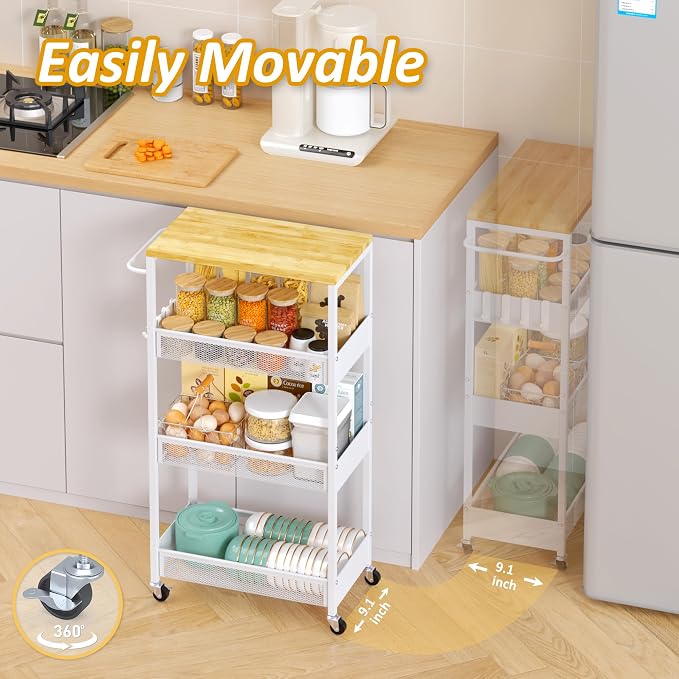 Vincona 9.1" Wide Slim Rolling Utility Cart, 4 Tier Metal Narrow Storage Cart - Image 3