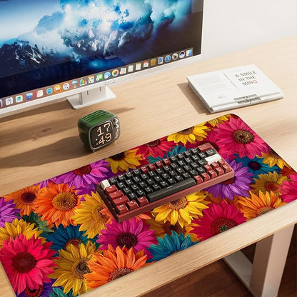 Colorful Floral Mouse Pad – Large Extended Desk Mat 35.43 x 15.75 in – Bright - Image 2