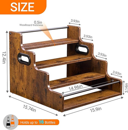 2 Pack 4-Tier Liquor Bottle Display Shelf, 16-Inch Wooden Bar Shelves - Image 3