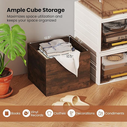 Giantex 4-Cube Bookcase, Stackable Cube Storage Organizer w/Open Bookshelf - Image 5