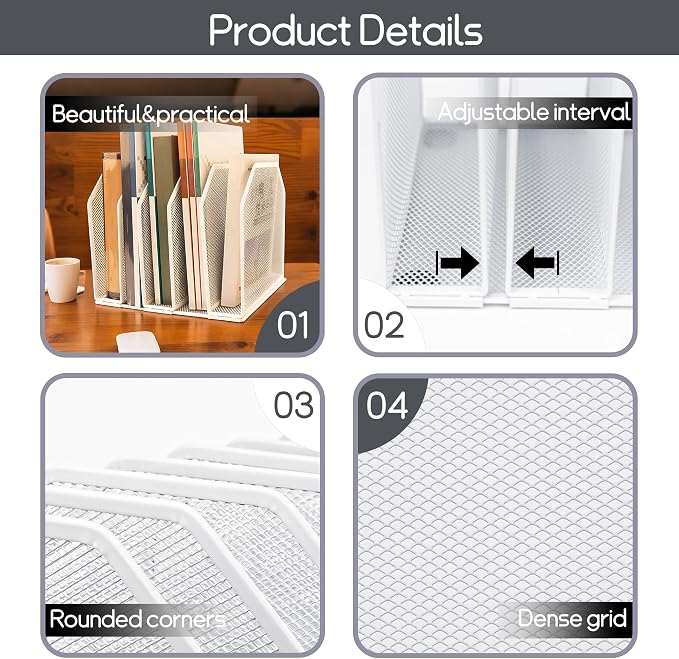 Adjustable Desk File Organizer, Detachable Office Folder Organizer, Compact - Image 7