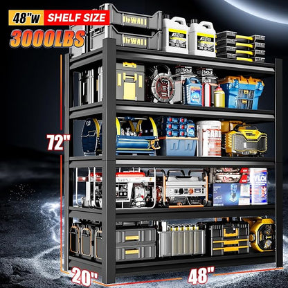 48" W Garage Shelving, 5-Tier Heavy Duty Shelving Unit, 3000LBS Adjustable - Image 3