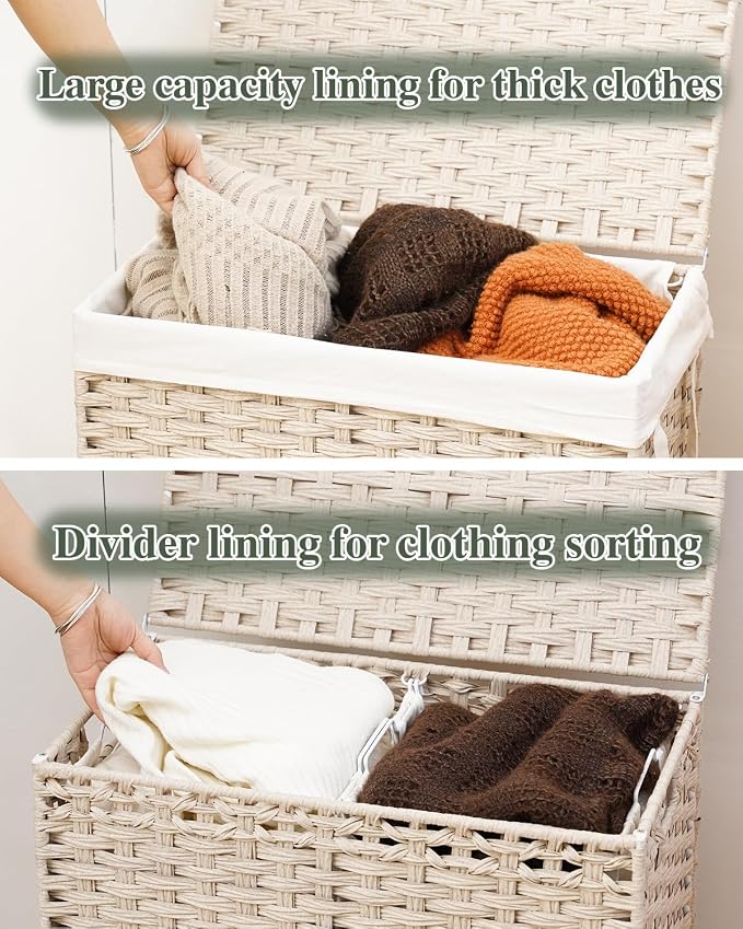 SETVSON Laundry Hamper with Lid Wicker Laundry Basket 112 L Laundry Hampers - Image 3
