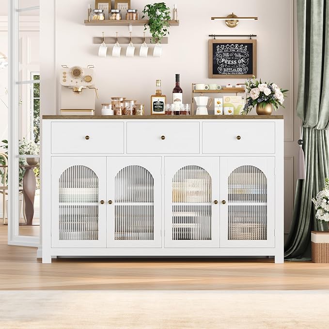 FINETONES Buffet Cabinet with Storage, 55.1" Large Sideboard Buffet Cabinet - Image 4