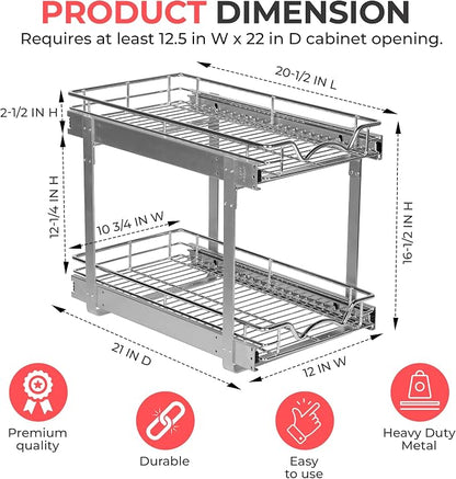 HOLDN’ STORAGE Two Tier Pull Out Cabinet Organizer, Individual Sliding Drawers - Image 3