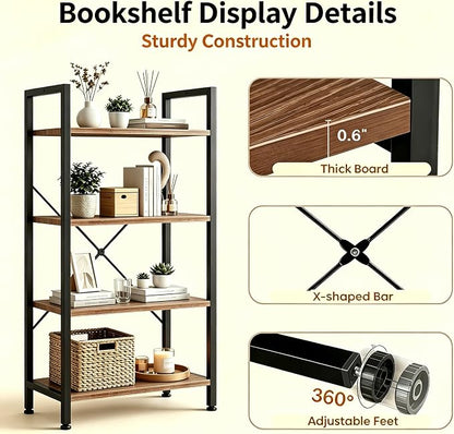 HealSmart 4 Tier Bookshelf, Free Standing Book Shelf Home Office Bookcase Shelf - Image 5