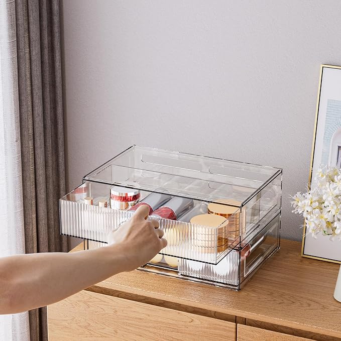 ZHIAI Stackable Storage Drawer, 2 Piece Acrylic Organiser - Image 6