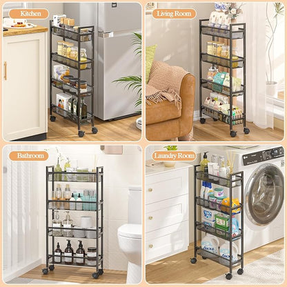 Slim Storage Rolling Cart, 4 Tier Narrow Cart - Image 5
